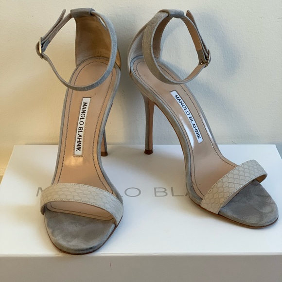 Manolo Blahnik Chaos Grey Suede Ankle Strap Sandal - Picture 2 of 6